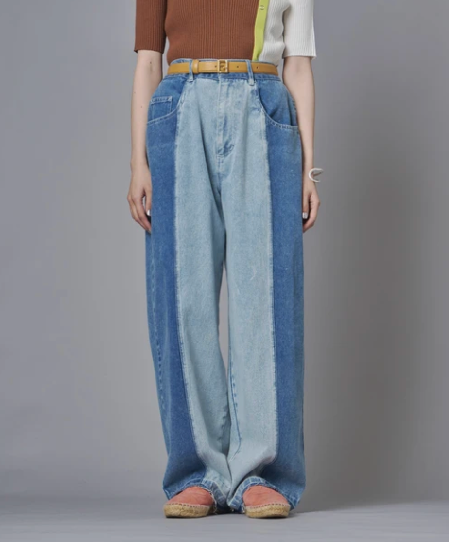 Colour Block Wide Leg Denim