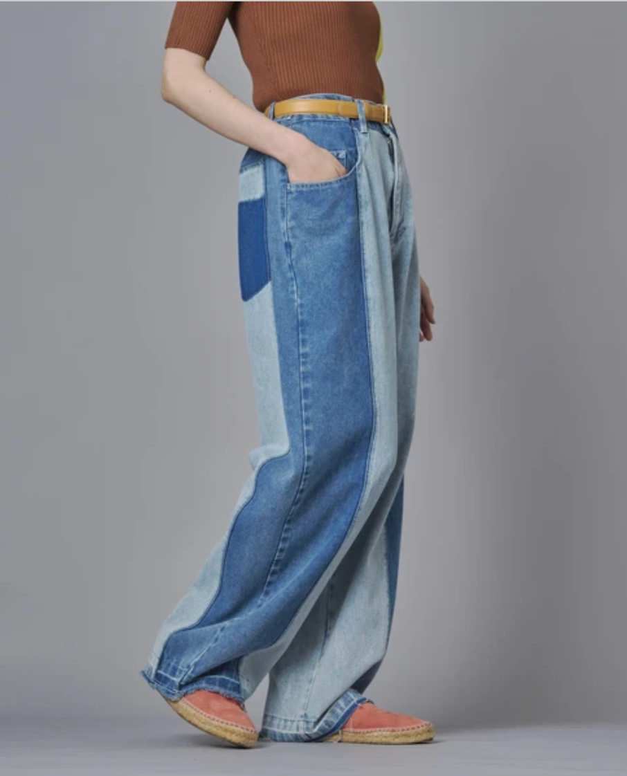 Colour Block Wide Leg Denim