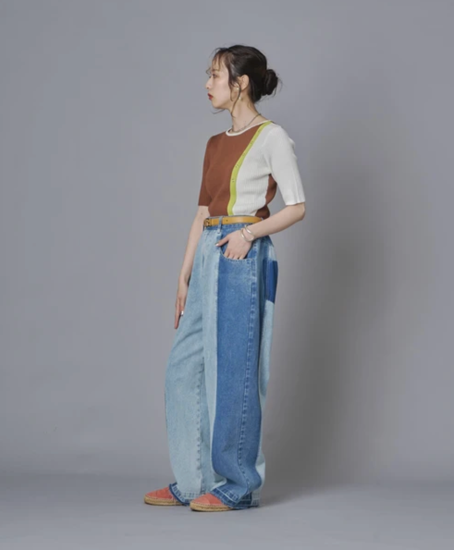 Colour Block Wide Leg Denim