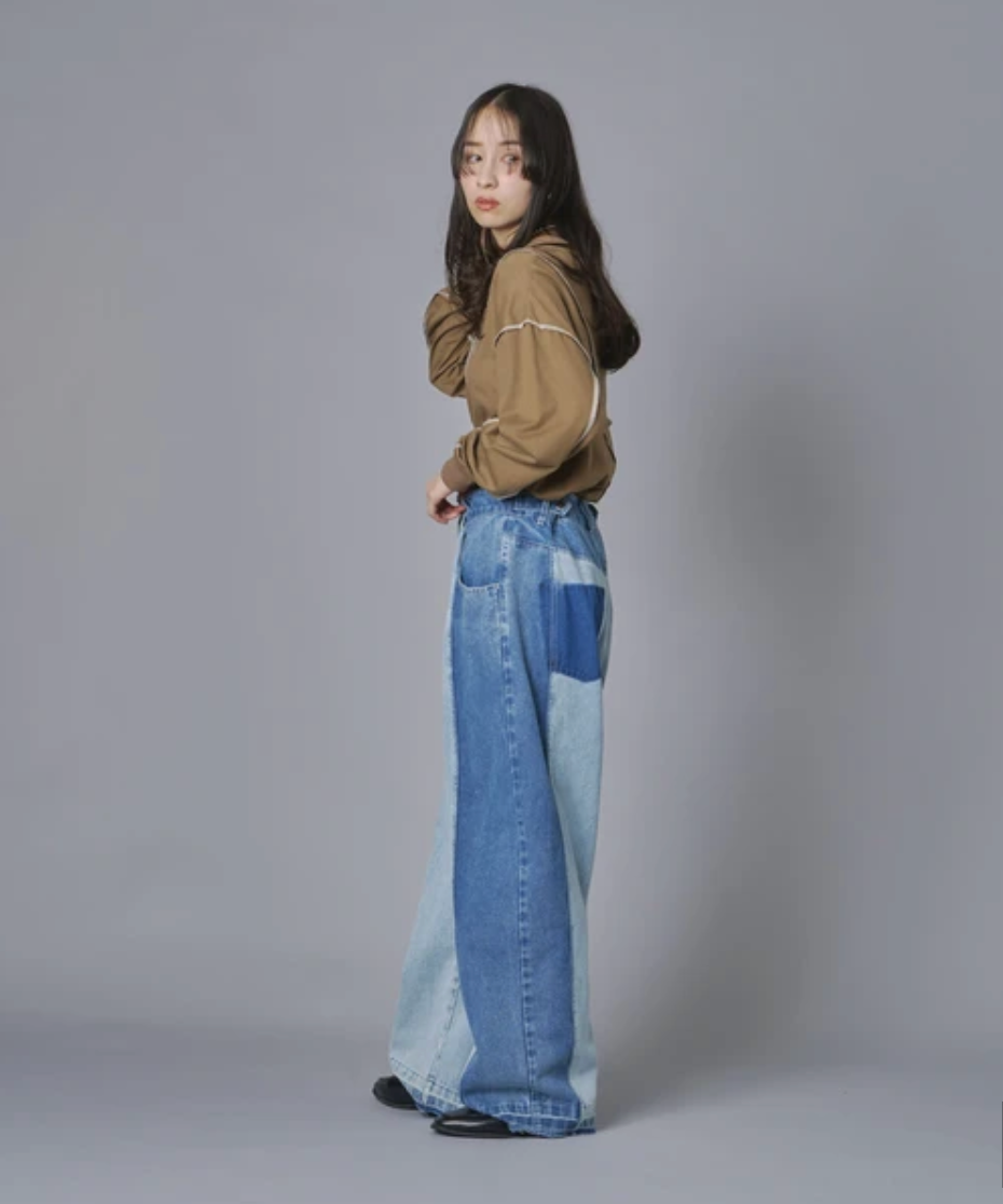 Colour Block Wide Leg Denim