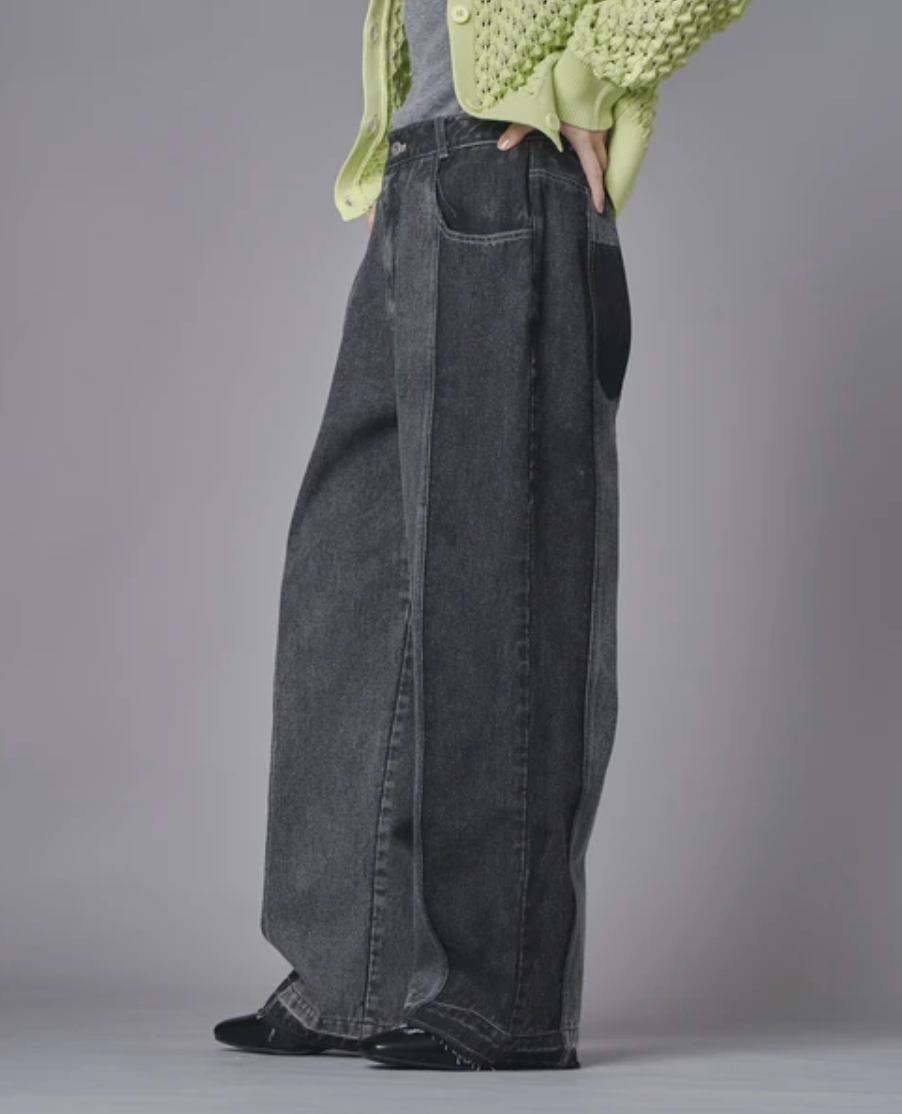Colour Block Wide Leg Denim