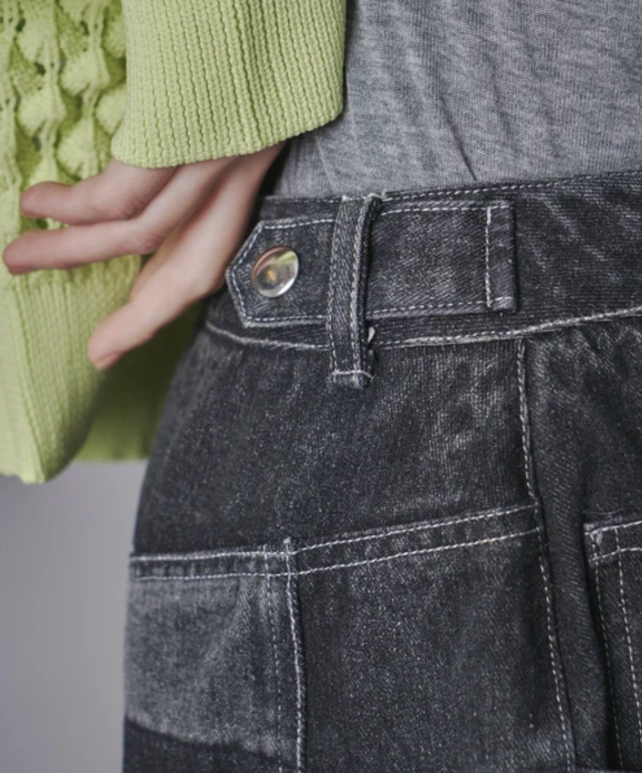 Colour Block Wide Leg Denim
