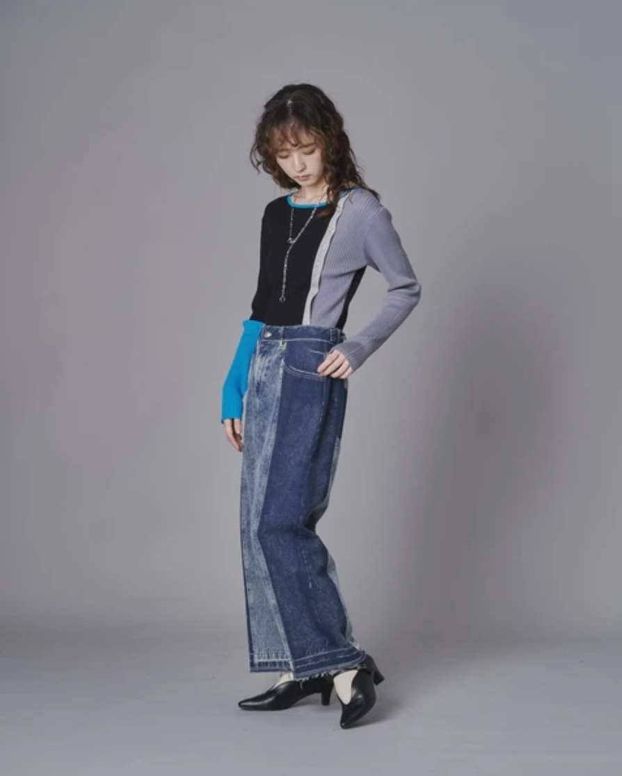 Colour Block Wide Leg Denim
