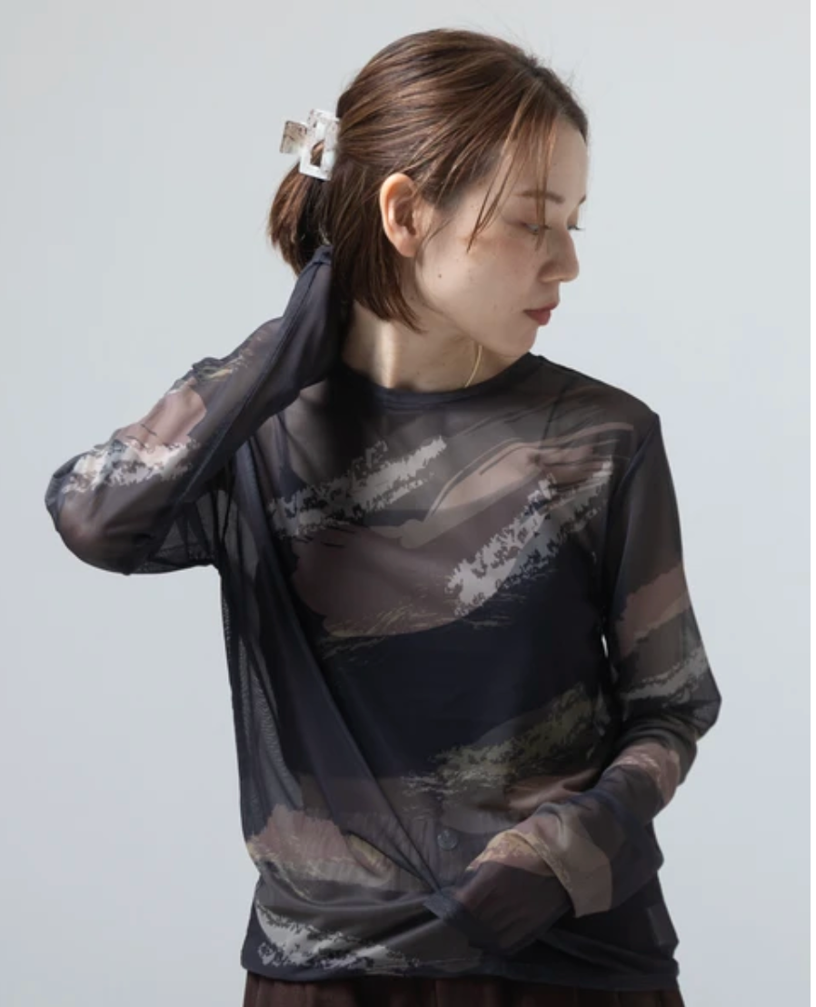 Painterly Sheer Crew Neck Top