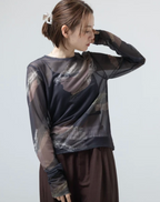 Painterly Sheer Crew Neck Top