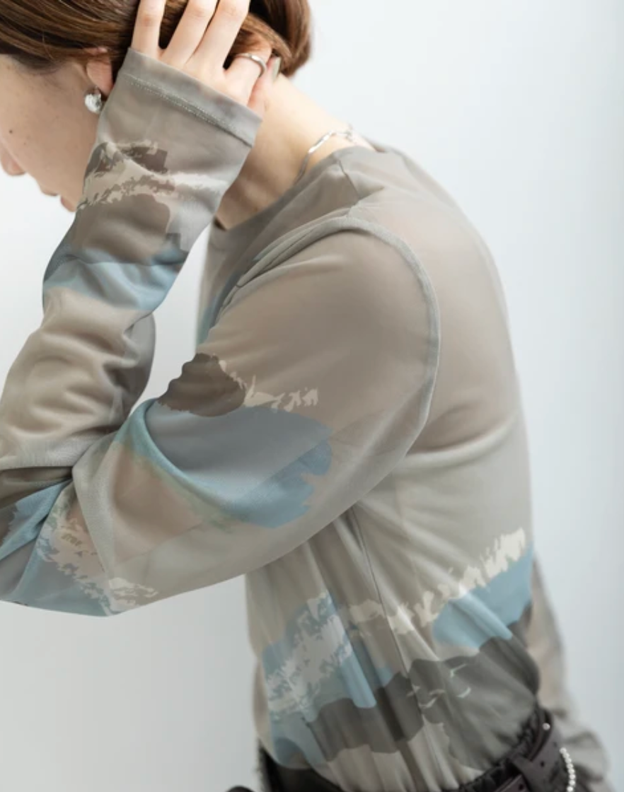 Painterly Sheer Crew Neck Top