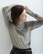 Painterly Sheer Crew Neck Top