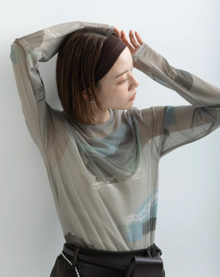 Painterly Sheer Crew Neck Top