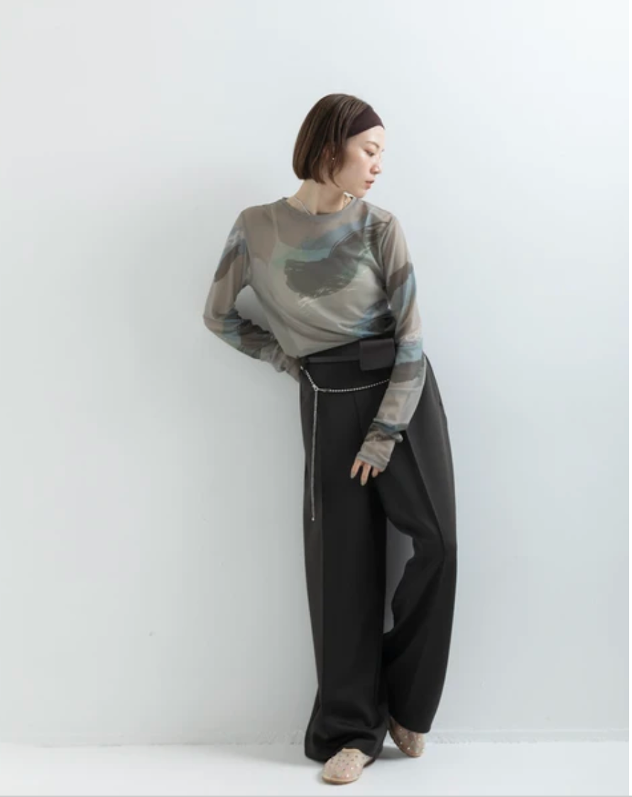 Painterly Sheer Crew Neck Top