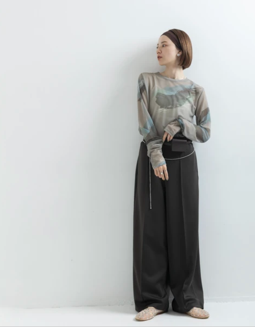 Painterly Sheer Crew Neck Top