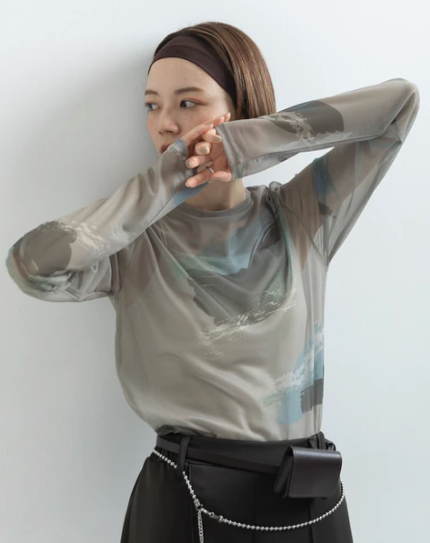 Painterly Sheer Crew Neck Top