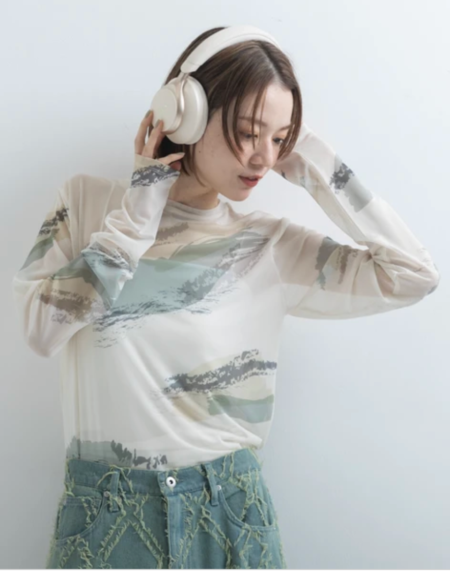 Painterly Sheer Crew Neck Top