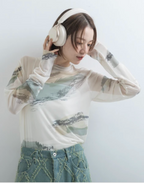 Painterly Sheer Crew Neck Top