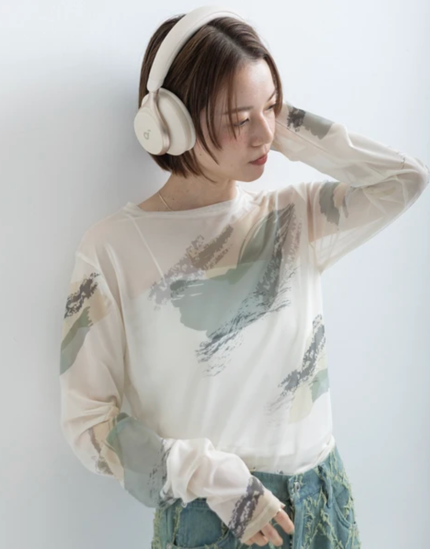 Painterly Sheer Crew Neck Top