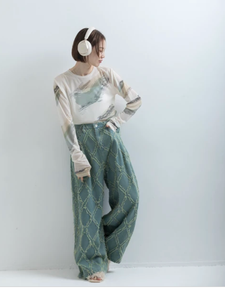 Painterly Sheer Crew Neck Top