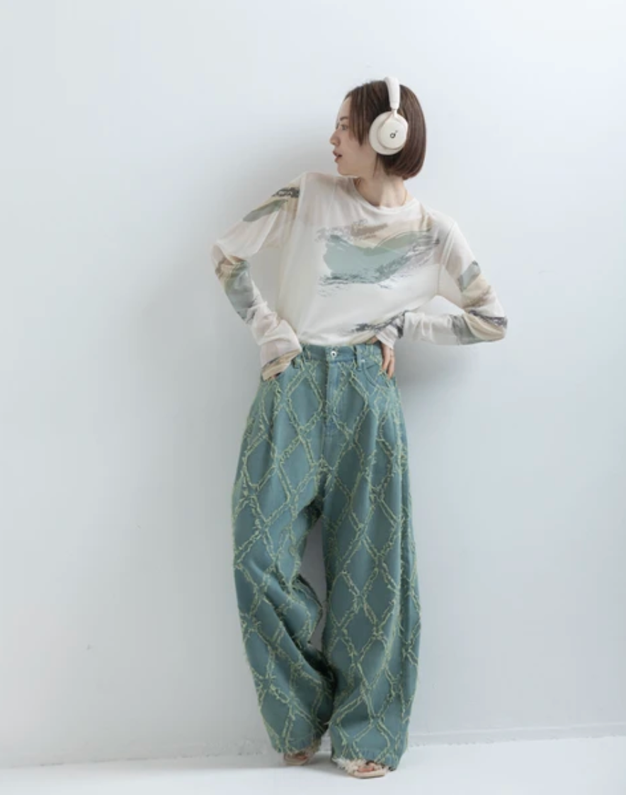 Painterly Sheer Crew Neck Top