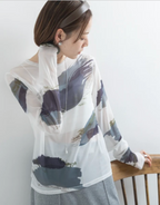 Painterly Sheer Crew Neck Top
