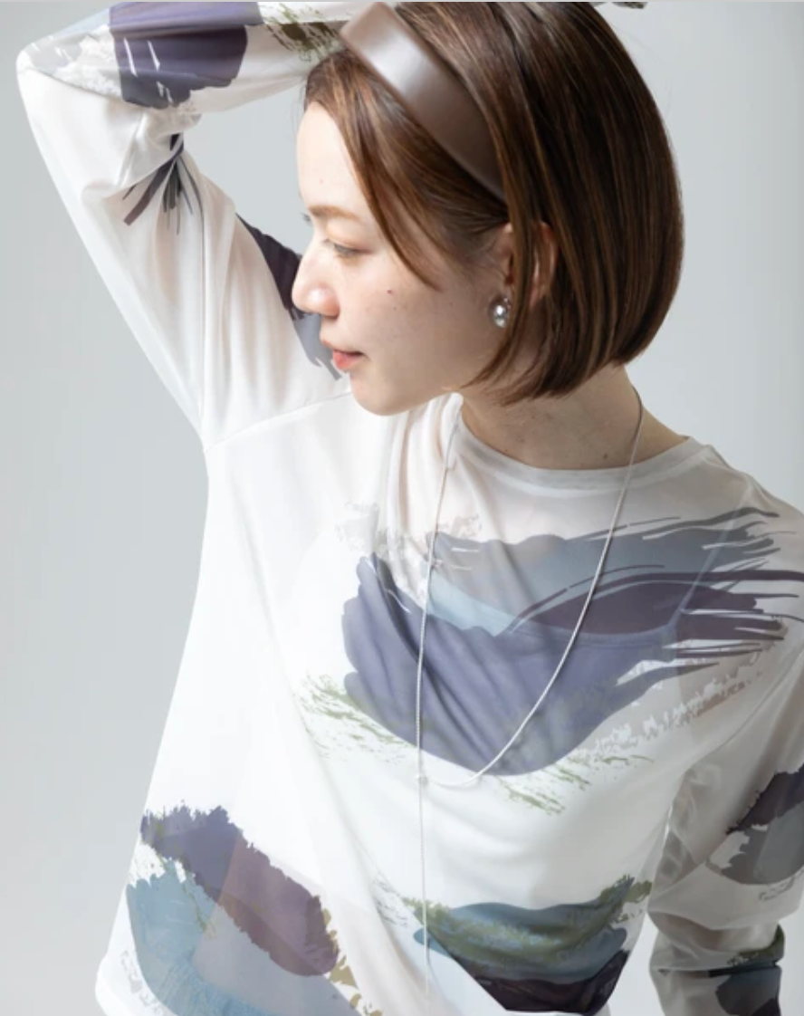 Painterly Sheer Crew Neck Top
