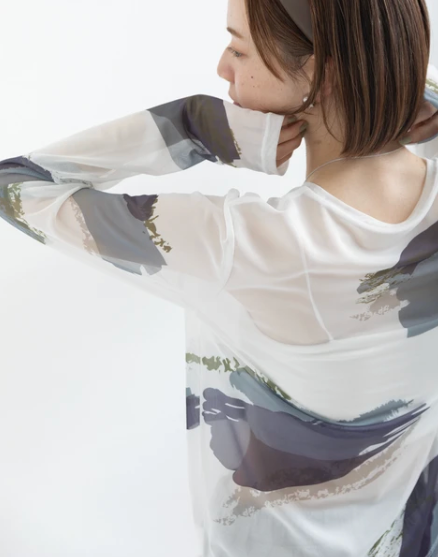 Painterly Sheer Crew Neck Top