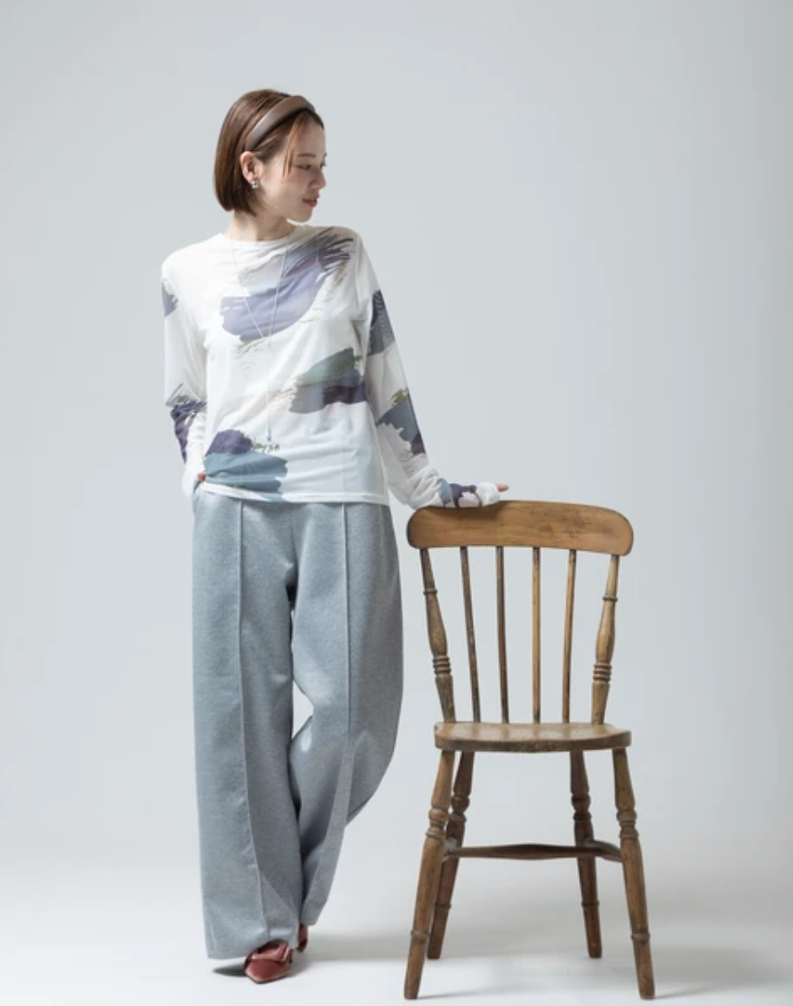 Painterly Sheer Crew Neck Top