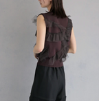Ruffle Tulle V-Neck Knit Vest