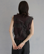 Ruffle Tulle V-Neck Knit Vest