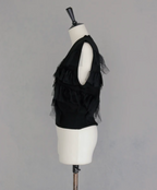 Ruffle Tulle V-Neck Knit Vest