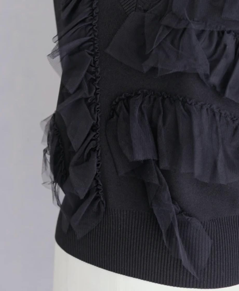 Ruffle Tulle V-Neck Knit Vest