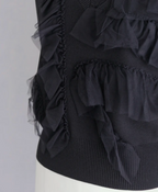 Ruffle Tulle V-Neck Knit Vest
