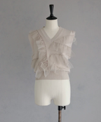 Ruffle Tulle V-Neck Knit Vest