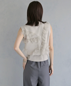Ruffle Tulle V-Neck Knit Vest