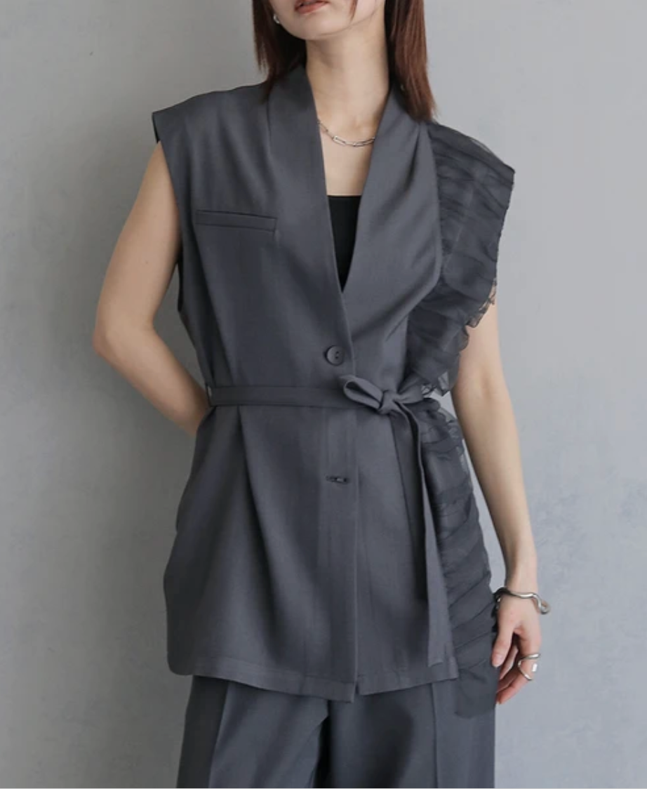 Asymmetric Tulle Panel Vest