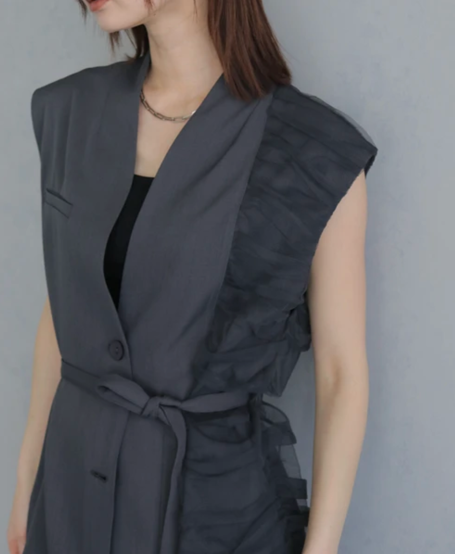 Asymmetric Tulle Panel Vest