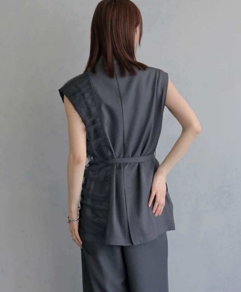 Asymmetric Tulle Panel Vest