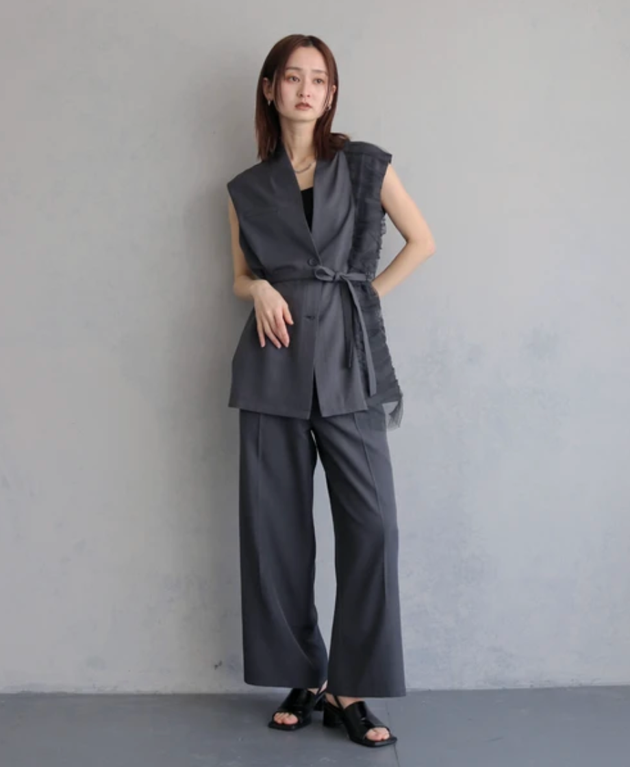 Asymmetric Tulle Panel Vest