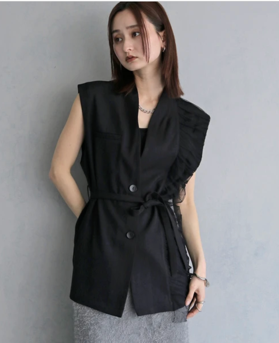 Asymmetric Tulle Panel Vest