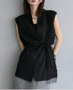 Asymmetric Tulle Panel Vest