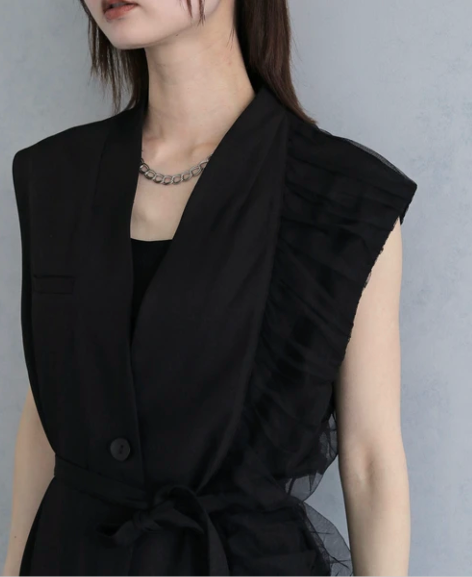 Asymmetric Tulle Panel Vest
