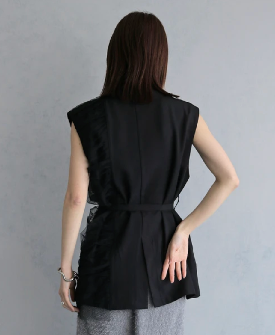 Asymmetric Tulle Panel Vest