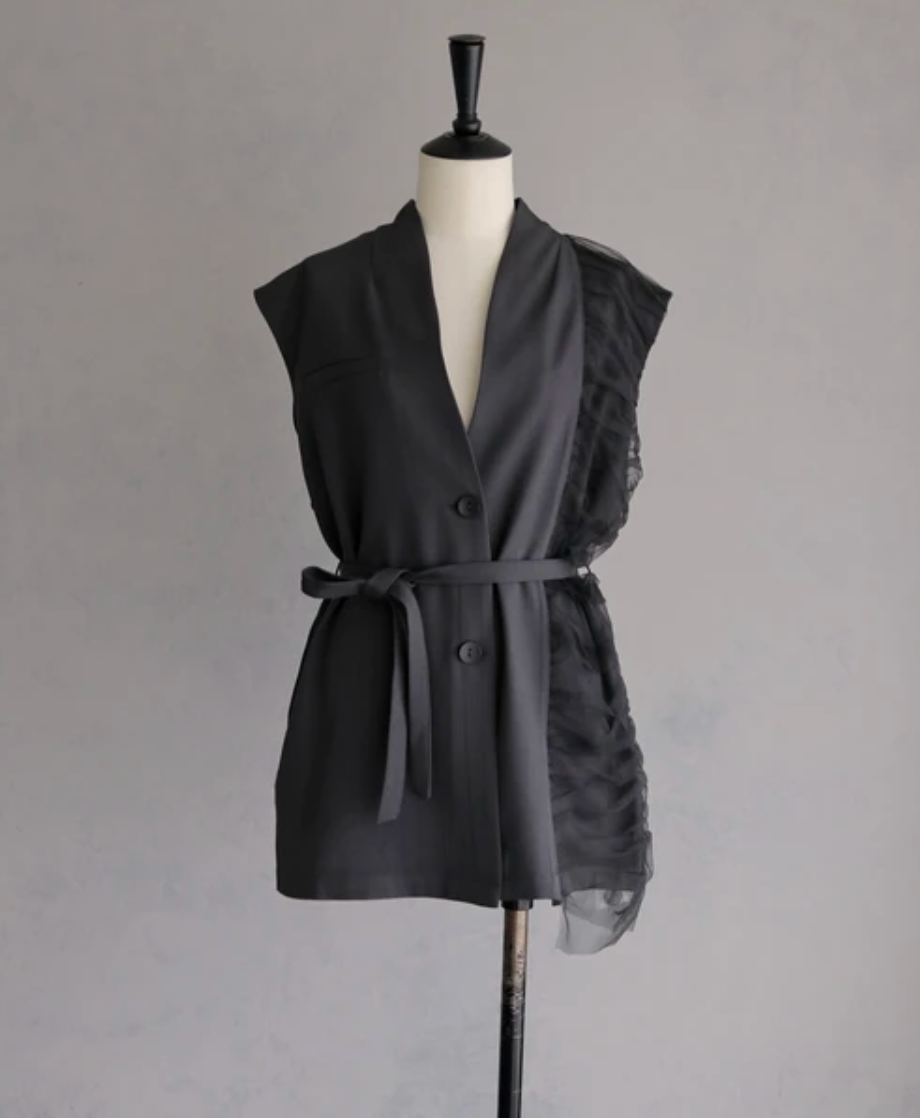 Asymmetric Tulle Panel Vest