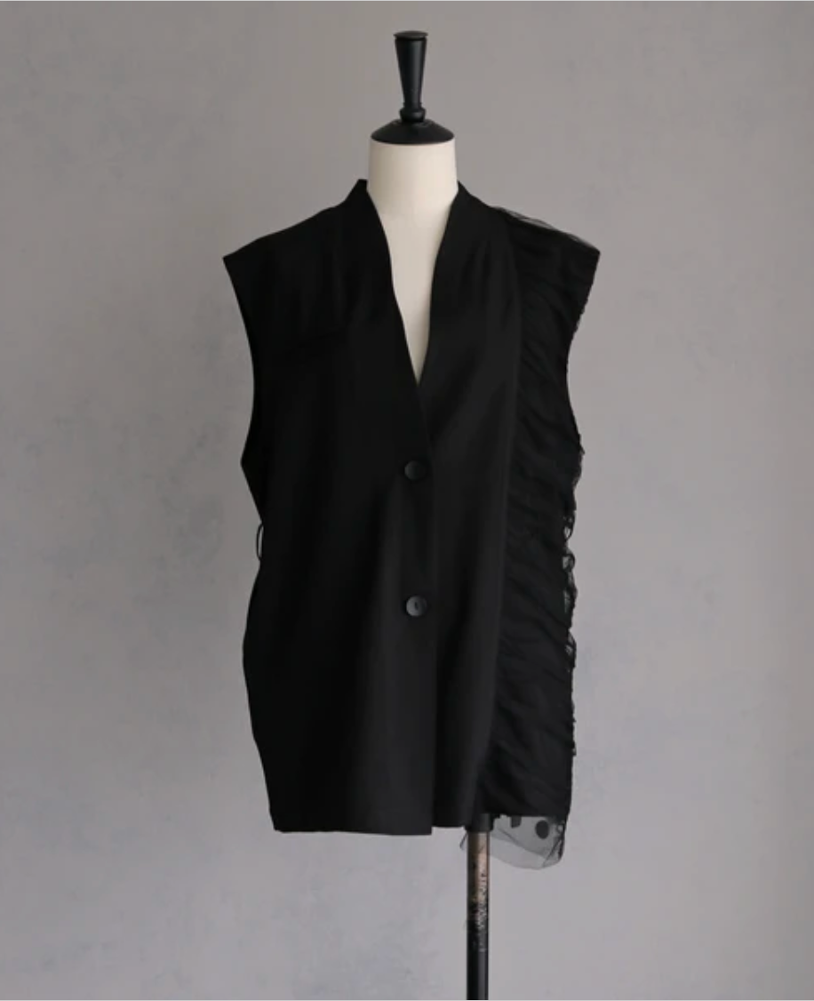 Asymmetric Tulle Panel Vest