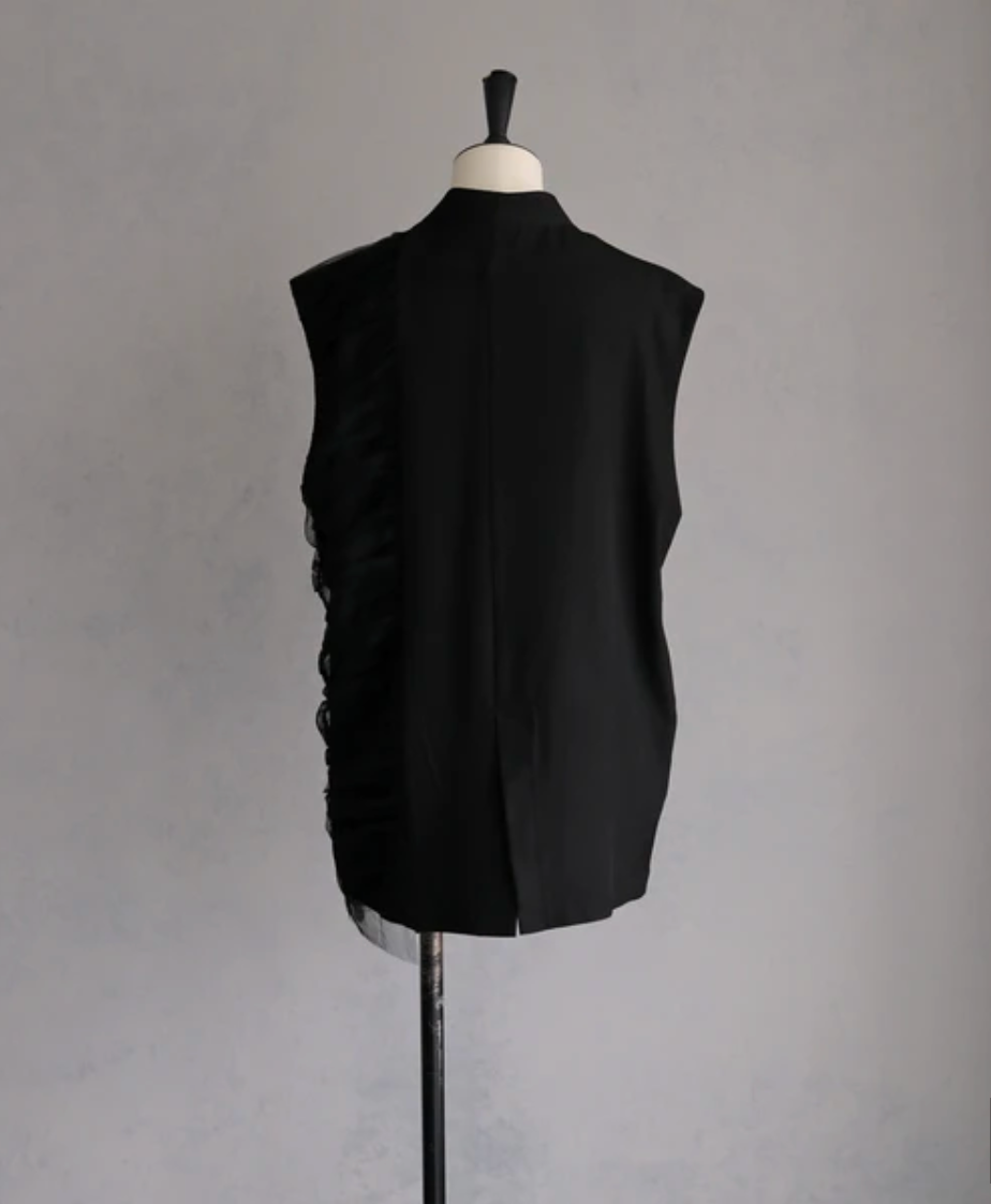 Asymmetric Tulle Panel Vest