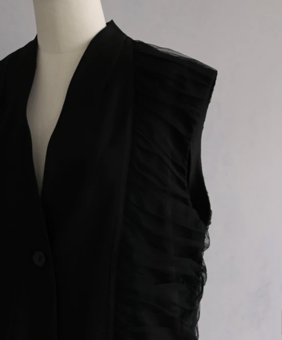 Asymmetric Tulle Panel Vest