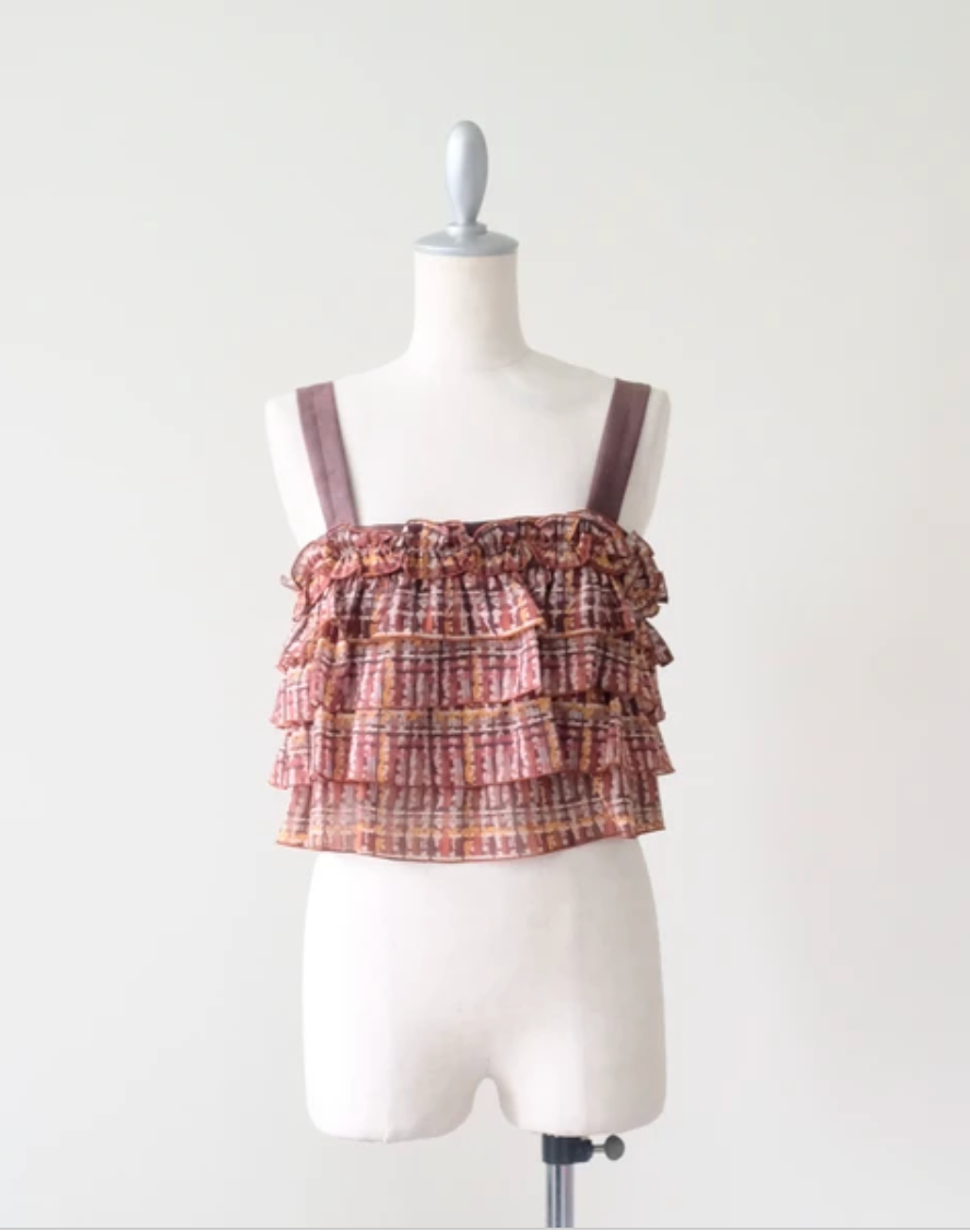 Tiered Ruffle Plaid Bustier Vest