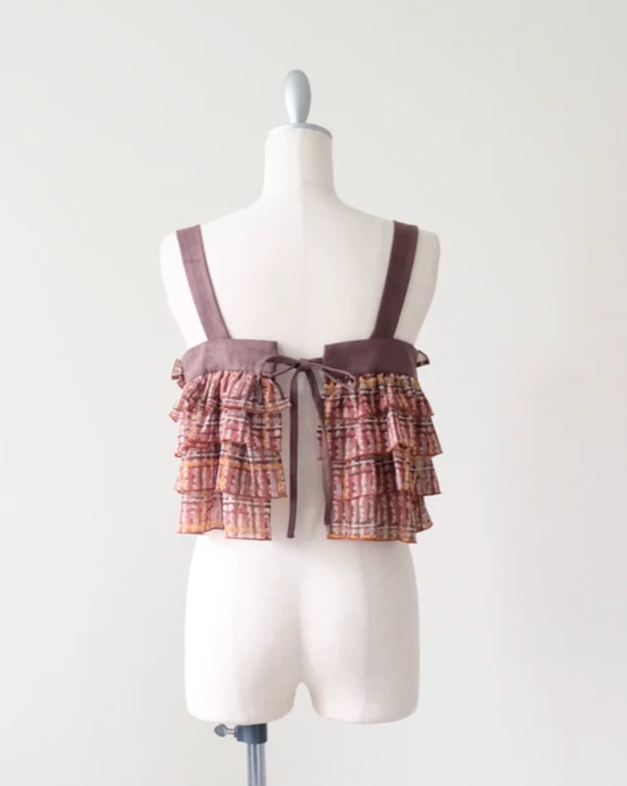 Tiered Ruffle Plaid Bustier Vest