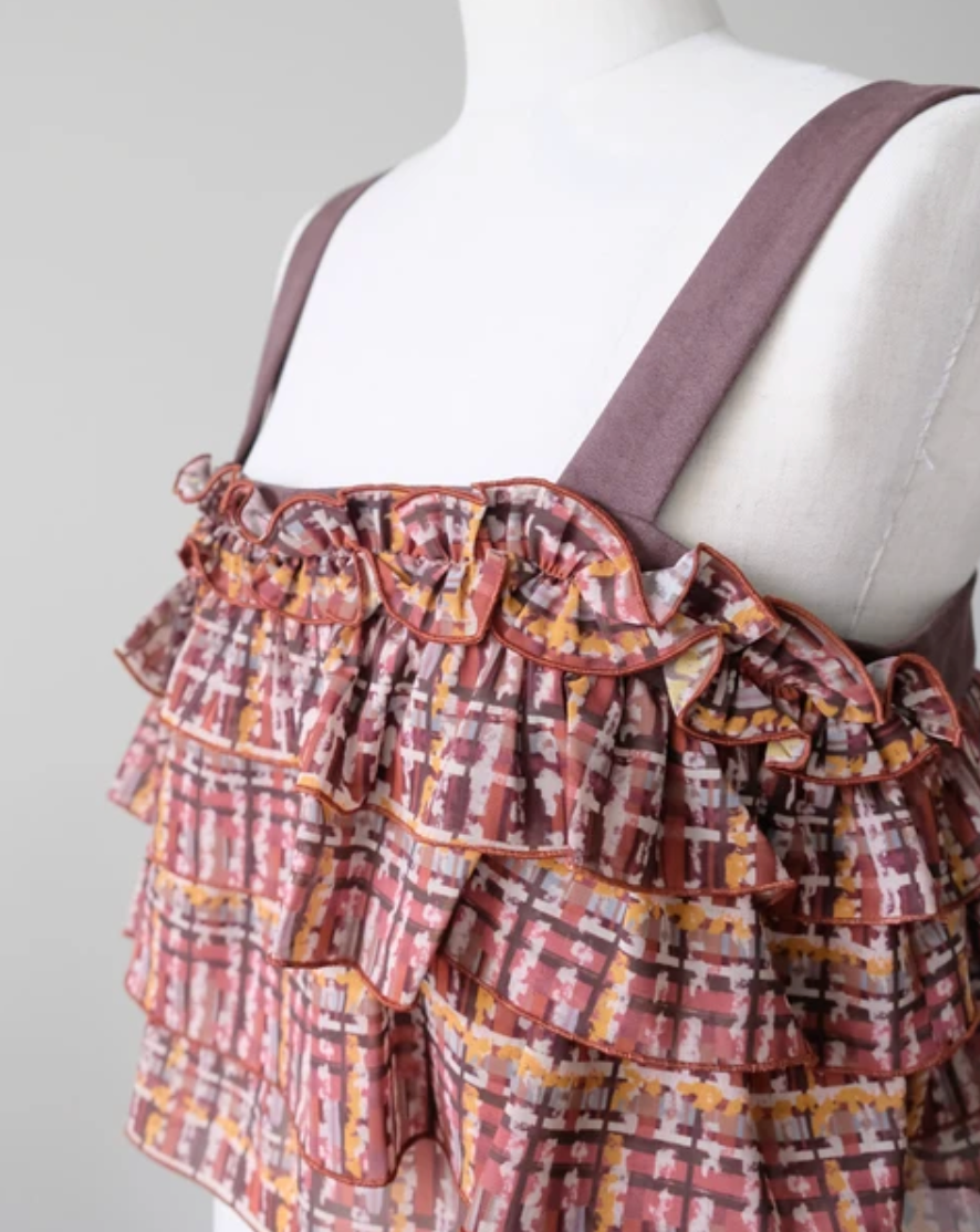 Tiered Ruffle Plaid Bustier Vest