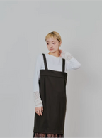 Tulle Overlay Strap Skirt with Contrast Plaid Hem
