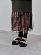 Tulle Overlay Strap Skirt with Contrast Plaid Hem