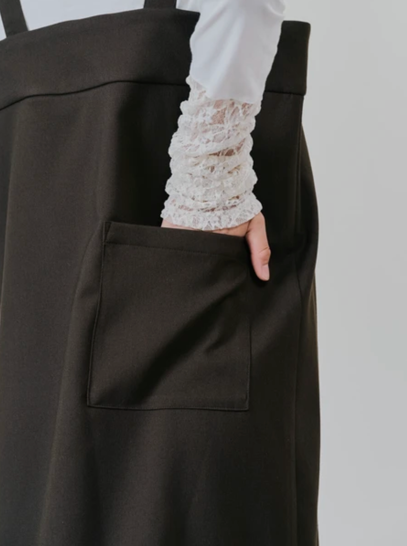 Tulle Overlay Strap Skirt with Contrast Plaid Hem
