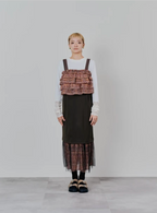Tulle Overlay Strap Skirt with Contrast Plaid Hem